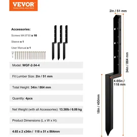 Vevor Zaunpfosten 51 x 51 mm Schwarz/Stahl