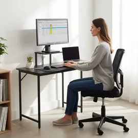 Relaxdays Schreibtisch mit Monitoraufsatz, schwarz