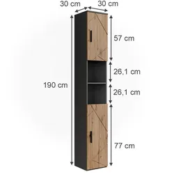 Vicco Irma Hochschrank 30 x 190 cm Anthrazit/Artisan Holz