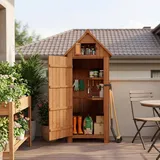 HOMAVO Gerätehaus Holz mit UV-Schutz Pultdach, Gartenhaus Holz mit Boden, 77 × 54.3 × 179 cm, Geräteschuppen für Garten, Terrasse, Hinterhof, ... - Braun