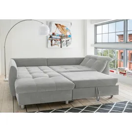 luma-home Ecksofa mit Schlaffunktion und Bettkasten 250x190 cm, Wellenfedern, Ottomane links, Mikrofaser Grau, / 17002