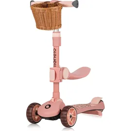lionelo Franky 2in1 Kinder Laufrad bis 20 kg Balance Roller bis 50 kg Höhenverstellbar, LED-Räder, rutschfestes Trittbrett, Korb Pink - Rosa