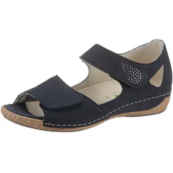 Riemchensandale WALDLÄUFER "HELIETT-SOFT", Damen, Gr. 6,5, blau (dunkelblau), Nubukleder, Textil, sportlich, Schuhe, Sommerschuh, Sandalette, Keilabsatz, mit Strasssteine, H-Weite