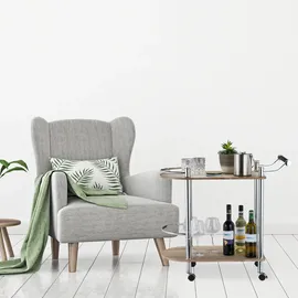 Relaxdays Servierwagen 2 Etagen, Holz-Optik, MDF und Stahl, 4 Rollen, mit Griff, Barwaagen, HxBxT 76 x 39 x 82 cm, braun