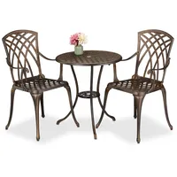 Relaxdays Gartenmöbel Set 3-teilig, Tisch, 2 Stühle, Aluguss, Balkonmöbel Antikdesign, Garten Sitzgruppe, schwarz/Bronze