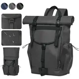 NULSTA Freizeitrucksack Rolltop Rucksack Wasserdicht Rucksack Herren Damen Schulrucksack, Laptop Rucksack Tourenrucksack Reiserucksack 30L Reiserucksack schwarz