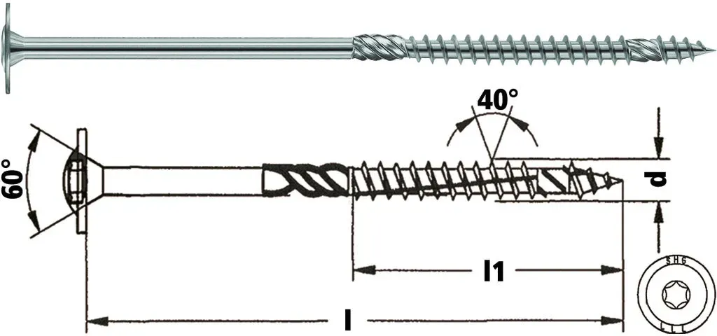 Tornado Holzbauschraube Tellerkopf mit Torx -  10,0 x 260 / 7,8 / 170