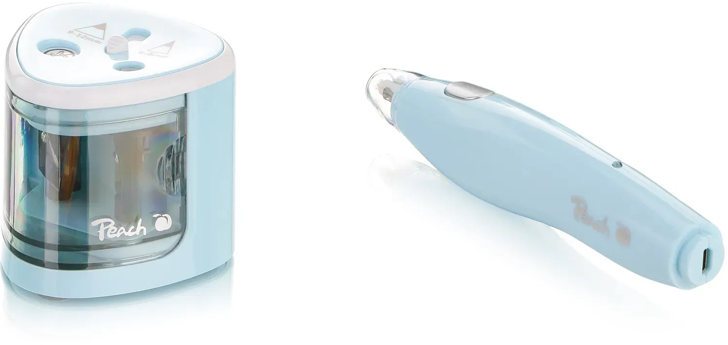 Peach Vorteils-Set: Elektrischer universal Anspitzer PO102 & Radierer PO105 |  blau