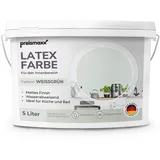 Preismaxx Latexfarbe weißgrün matt 5.0 l abwaschbare Wandfarbe für Innen Küche Badezimmer streichen hohe Deckkraft & strapazierfähig leicht zu reinigen Deckkraftklasse 2 Nassabriebklasse 2