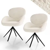 Juskys Drehstuhl Albano - Bouclé Stoff, 360° drehbar, verstellbare Füße, gepolstert – Creme 2er Set