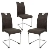 Trisens Moderne Esszimmerstühle mit Stoffbezug - gepolsterte Esstischstühle Freischwinger mit robustem Chrom Gestell 3 St., Braun-Grau