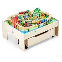 Vevor Holz Aktivitätstisch, 100-teilig, Eisenbahntisch mit rollender Schublade, 3-in-1-Holzeisenbahn-Set