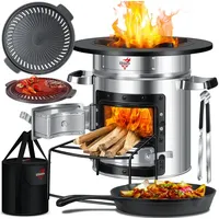 KESSER KESSER® Raketenofen Inkl. Grillpfanne aus Gusseisen mit Tragetasche, Dutch Oven BBQ Rakete Holzofen Camping Campingkocher Campinggrill, Edelstahl