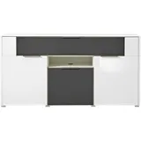 Innostyle Möbelvertriebs GmbH & Co.KG Media Sideboard MEDIAN, Grau - Weiß Hochglanz - Akustikstoffbezug - B 180 cm