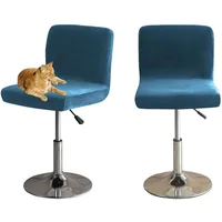 homecover Barhocker Bezüge Mit Rückenlehne, Stretch Samt Stoff Barhocker Stuhlbezüge Abnehmbar Niedriger Rücken Schwenkbare Stuhlbezug-blau-2er Set