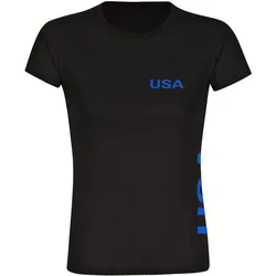 multifanshop Damen T-Shirt - USA - Brust & Seite - Druck blau - Frauen
