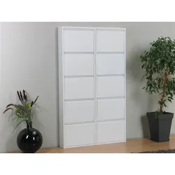 Pisa Schuhschrank mit 10 Klappen/ Türen in Metall weiss. Fertig montiert.