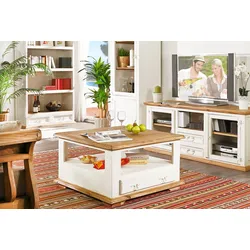 Couchtisch quadratisch MEXICO weiß / honig, Pinie, Landhausstil Möbel, shabby