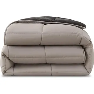 Wometo Plüsch Steppbett Ganzjahresdecke Wende-Design ca. 155x220 – grau & hellgrau – warme Winterbettdecke kuschelig & weich I ohne Bezug verwendbar I Oeko-TEX Zertifiziert