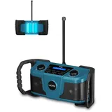 UEME DAB Plus Radio Baustellenradio Mit Akku, Outdoor Radio Mit Bluetooth 5.0, DAB+, FM Und Aux, Robustes Gehäuse, Spritzwassergeschützt, inkl. DC Netzkabel (Blau)