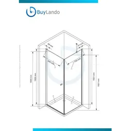 Buylando Isabella Eck-Duschkabine mit Drehtür 80 x 195 cm transparent Glas, inkl. Duschtasse