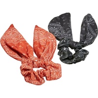 URBAN CLASSICS Unisex TB5128-Bandana Print Scrunchies with XXL Bow 2-Pack, orange/Black, one Size
