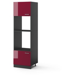 Vicco Mikrowellenumbauschrank Küchenhochschrank R-Line 60 cm Anthrazit Bordeaux Hochglanz grau