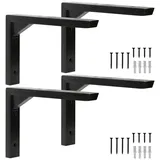 Terafeels 4 Stück Regalhalterung Schwarz, Regalwinkel Metall, Industrielle Regalträger, Wandregalhalter Montagewinkel (15 cm)