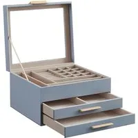 Schmuckbox mit Glasdeckel, Rauchblau-Golden / 2 Schubladen (13,5H cm)