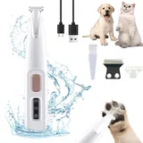 Starnearby Leise Hundeschermaschine, Pfotentrimmer mit LED-Licht, Wasserdicht Pfoten Rasierer für Hunde, USB Wiederaufladbar Schermaschine Hund, Profi Krallenschleifer für Hunde (Weiß + Doppelklinge)