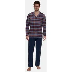 Pyjama GÖTZBURG, Herren, Gr. 52, rot (rot, dunkel, karo), Flanell, Obermaterial: 95% Baumwolle, 5% Polyester, kariert, casual, bequem lang, V-Ausschnitt, Langarm, Homewear-Sets, mit klassischem Schnittmuster