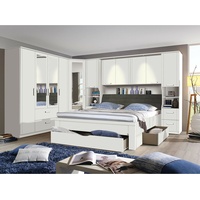 Schlafzimmer Set Lindau Kleiderschrank Bett Bettbrücke in weiß mit Spiegel