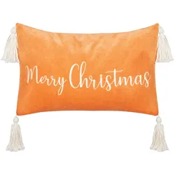 Dekokissen LITHOPS Samtstoff 30 x 50 cm Orange Weihnachtsmotiv