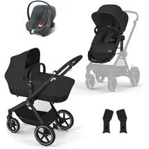 Cybex Gold Kinderwagen EOS Lux 2-in-1 mit Babyschale Aton B2 i-Size und Babyschalen-Adapter, Reisesystem, Ab Geburt bis 22 kg (ca. 4 Jahre), Moon Black (Schwarz)