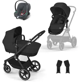 Cybex Gold Kinderwagen EOS Lux 2-in-1 mit Babyschale Aton B2 i-Size und Babyschalen-Adapter, Reisesystem, Ab Geburt bis 22 kg (ca. 4 Jahre), Moon Black (Schwarz)
