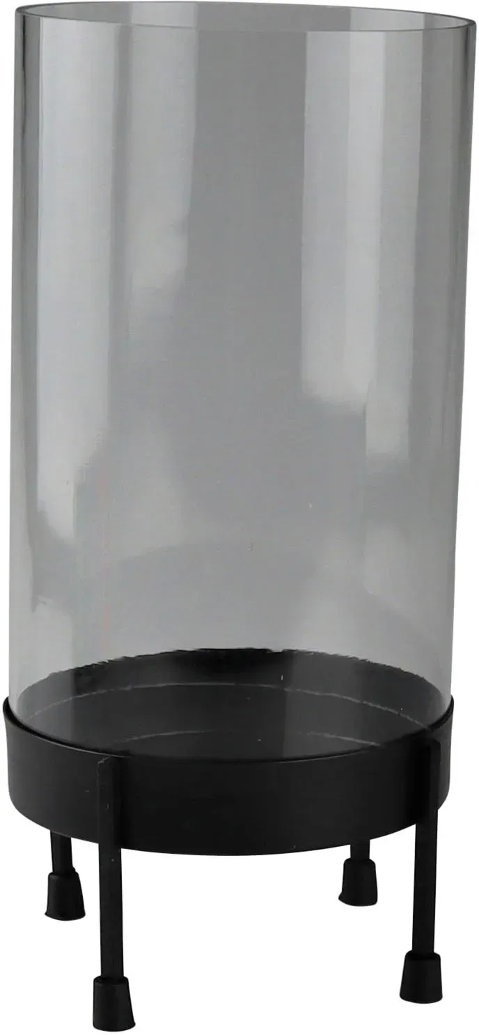 Windlicht AM DESIGN, schwarz, H:25cm Ø:11,5cm, Eisen, Glas, Kerzenhalter, Windlicht, Stumpenkerzenhalter aus Eisen und Glas