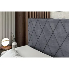 altdecor Boxspringbett mit Matratze und Lattenrost - LEPARO -Z KING - 160x200 cm - Dunkelgrau Samt - Topper, Fußteil, Polsterbett mit Bettkasten, ... - Dunkelgrau