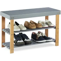 Relaxdays Bambus Schuhbank, 2 Ebenen, offen, Schuhaufbewahrung, zum Sitzen, natürliche Maserung, HBT: 45x70x28,5cm, grau