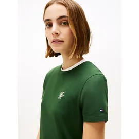 Tommy Hilfiger Damen T-Shirt Kurzarm Script Regular Fit, Grün (National Forest), XS - XS