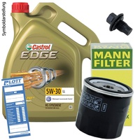 Ölwechsel Set Inspektion 5L Castrol Edge Titanium FST LL 5W-30 Öl Motoröl + MANN Ölfilter + Öl Ablassschraube Verschlussschraube