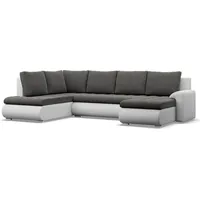 U-Sofa mit Schlaffunktion Foresta, Ottomane, Dunkelgrau + Weiß