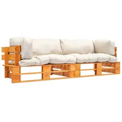 vidaXL 2-tlg. Garten-Palettensofa mit Sandfarbigen Kissen Kiefernholz