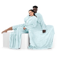 DecoKing Decke mit Ärmeln Geschenke für Frauen und Männer 170x200 cm Hellblau Microfaser TV Decke Kuscheldecke Weich Lazy