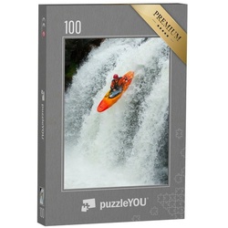 puzzleYOU Puzzle Kajakfahrer beim Sprung von einem Wasserfall, 100 Puzzleteile, puzzleYOU-Kollektionen Sport, Menschen