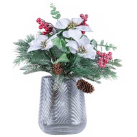 Creativ deco Dekovase »Weihnachtsdeko«, (Set, 2 St., 1 Vase, 1 Bouquet), mit Poinsettien-Mixbund in geeister Optik, farblos