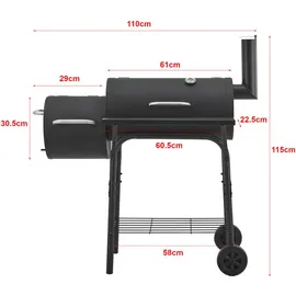 casa.pro Holzkohlegrill Arielli 115 x 110 x 64 cm Schwarz 
