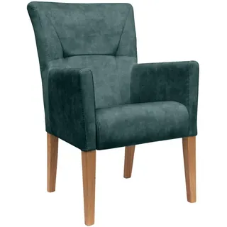 Armlehnstuhl HOME AFFAIRE "King", blau (petrol, eiche natur), B:60cm H:92cm T:65cm, Massivholz, Polyester, Stühle, Esszimmerstuhl mit Knopfheftung