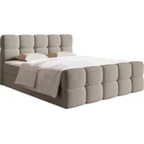 Selsey Cloudy - Boxbett 140x200 mit Bettkästen, Matratze, Topper, Bouclé-Bezug, graubeige - Taupe