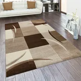 Paco Home Designer Teppich mit Konturenschnitt Karo Muster Braun Beige, Grösse:300x400 cm