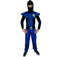 Foxxeo blaues Ninja Kostüm für Kinder - Größe 110-152 - blauer Ninja Kämpfer für Jungen Fasching Karneval, Größe:110/116